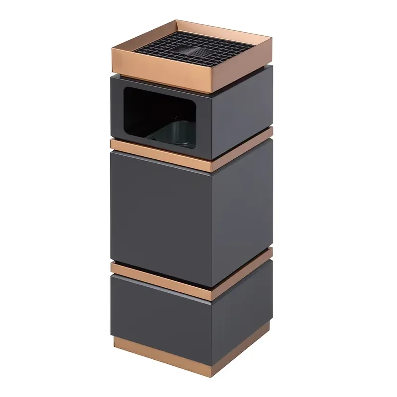 304 Stainless Steel Outdoor Hotel Trash Can with Black Gray Ashtray High Quality Waste Bin for Public Areas Durable Metal