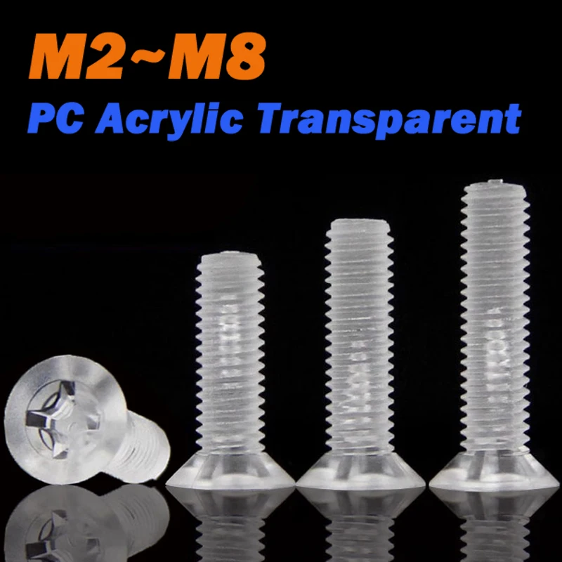 Beicai PC Acrylic Transparent Countersunk Screw M2 M2.5 M3 M4 M5 M6 M8 Plastic Phillips Flat Screws Bolt