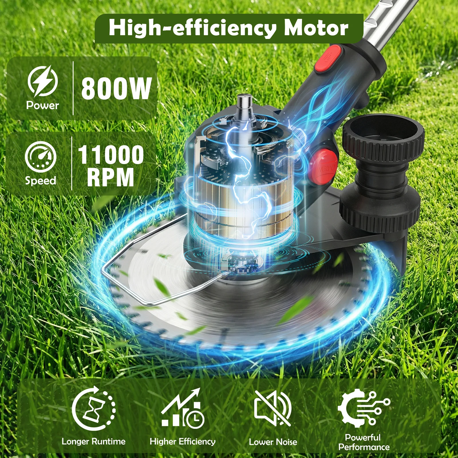 8-Inch Cordless Grass Trimmer Electric Lawn Mower Folding & Telescopic 800W  with 2 X 4.0Ah Batteries for Villas Yards & Garden Tool