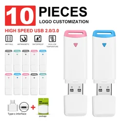 10Pcs/Lot USB Flash Drives 1G 4GB Pendrive 8GB 16GB Creative Gifts Pen Drive 3.0/2.0 Memory Sticks 16G With type-c USB Free LOGO