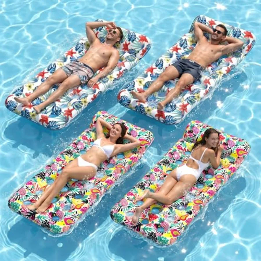 

4 Pack Pool Floats Adult, Oversized Inflatable Pool Float Loungers for Adults with Headrest, Swimming Pool Rafts for Adults Poo