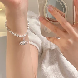 Pearl Chain Bracelet For Women Saturn Planet Jewelry Fashion Female INS Design Inlay Luxury Gifts