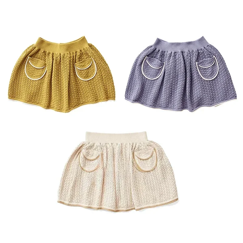 

Новинка, Детская тонкая вязаная юбка с вырезами для маленьких девочек, летняя юбка для девочек