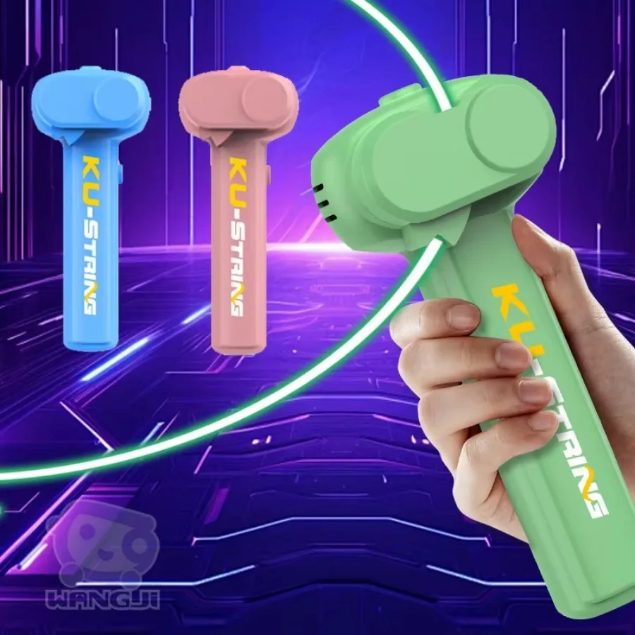 Electric Glow Rope Launcher Toy, Light-Up Flying Rope Thruster with USB Rechargeable Battery, Interactive Outdoor Toy for Kids,