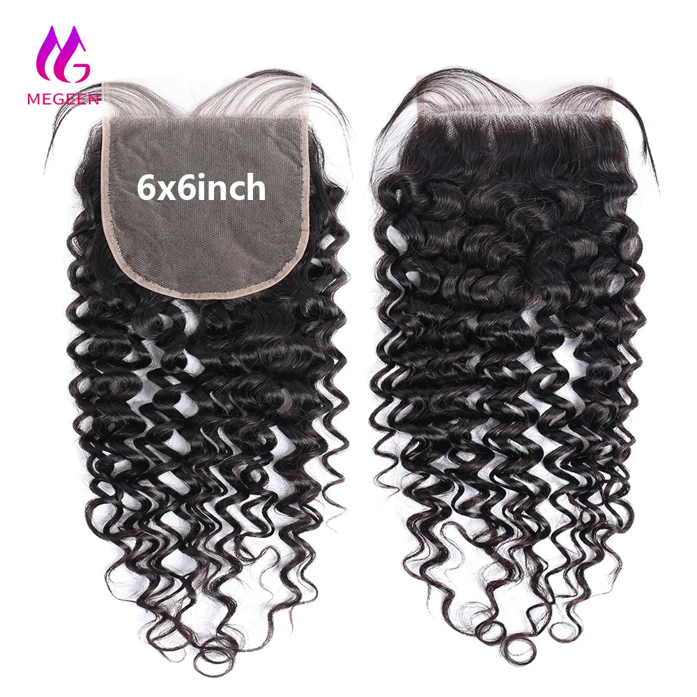 Megeen 4x4 5x5 6x6 HD Прозрачная Кружевная застежка для женщин Волнистые 1B вьющиеся удлинители волос готовые натуральные шиньоны