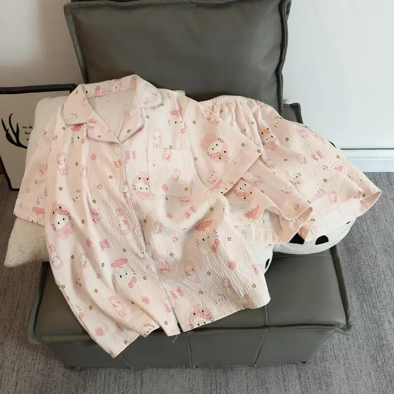 

Women's Short Sleeved Shorts Pajama Set Summer New Sweet Casual Girl Cardigan Women's Fashion Breathable Home Wear Two Piece Set