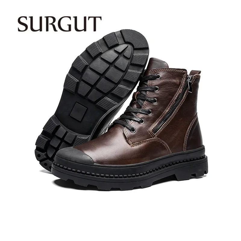 SURGUT Classic Brand Men Boots Handmade Men\'s Shoes Casual Leather Ankle Business Male Spring Autumn Working Boots Motocross