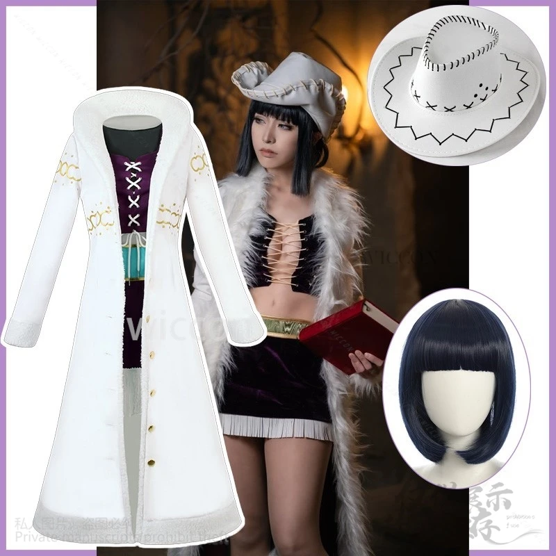 Anime Nico Robin Cosplay Sexy Costume Wig Dress Lolita Coat White Cape Windbreaker Hat Woman Halloween Christmas Suit Customized