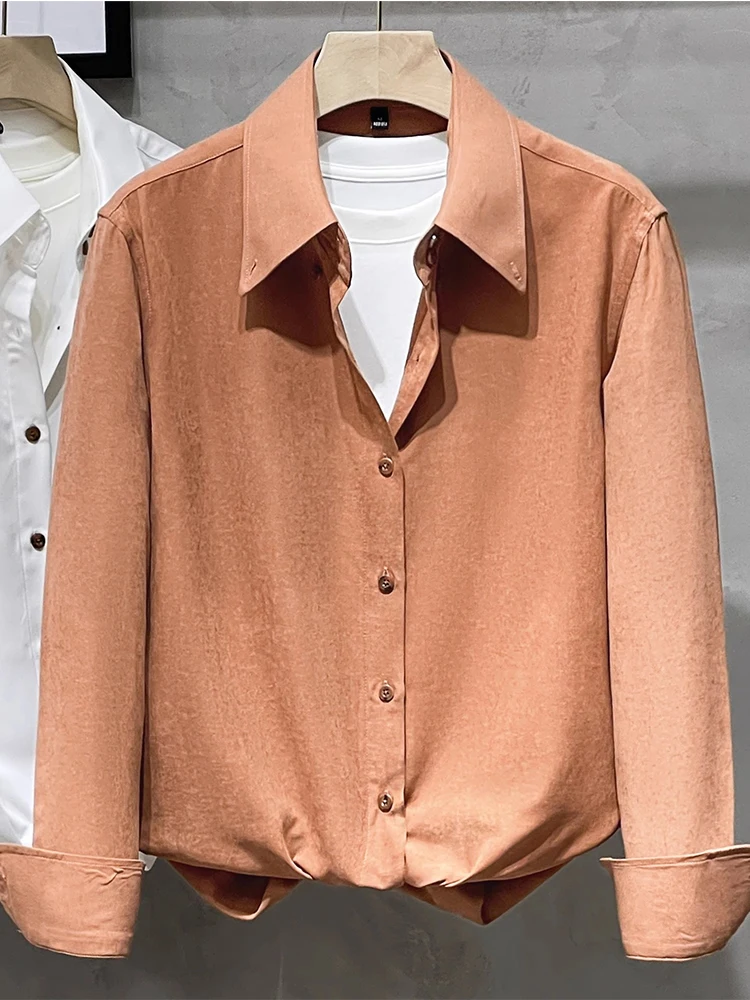 

Lightweight Deer Hide Velvet Men's irt Spring Collection Casual Long Sve Pure Color Busin Casual Faionabl...