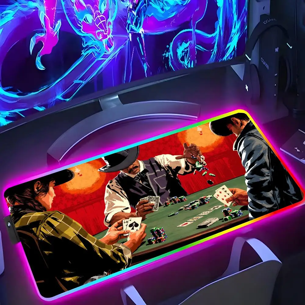 

Game Red Dead Redemption 2 Mouse Pad RGB Luminous 900X400mm Large Table Mat Non-slip Extra Large Game Office Mouse Pad