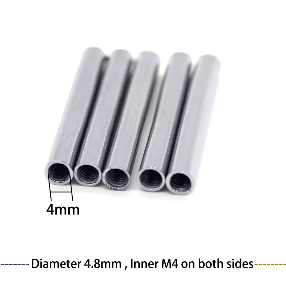 5 pz diametro 4.8mm tubo dritto cavo doppia testa M4 filettatura interna tubo di collegamento filettatura interna tubo dritto accessori asta