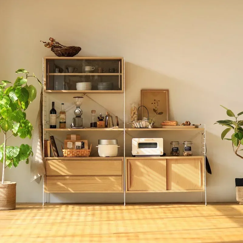 رف من الحديد المطاوع من الأرض إلى الأرض، خزانة Liangpin اليابانية، خزانة جانبية، رف الشرفة، رف تخزين المطبخ