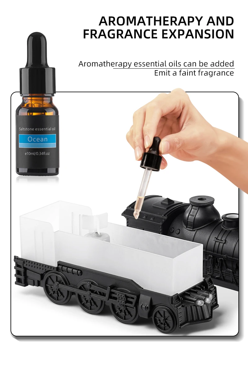 USB Train Shape Aroma Diffuser, 2 Mist Modes, 2 Timers, Night Light, 300ml, Fine Mist, Quiet Air Humidifier for Home Office