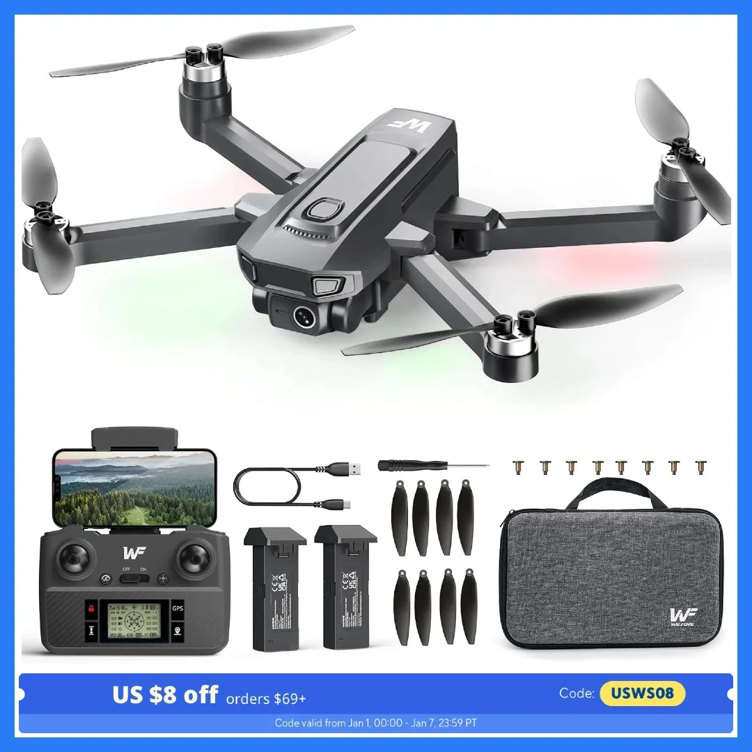 WeFone WF30 GPS Drones with Camera for Adults 4k, 5G Wi-Fi Foldable RC Quadcopter , 40 Mins Flight Time, Black,C0.