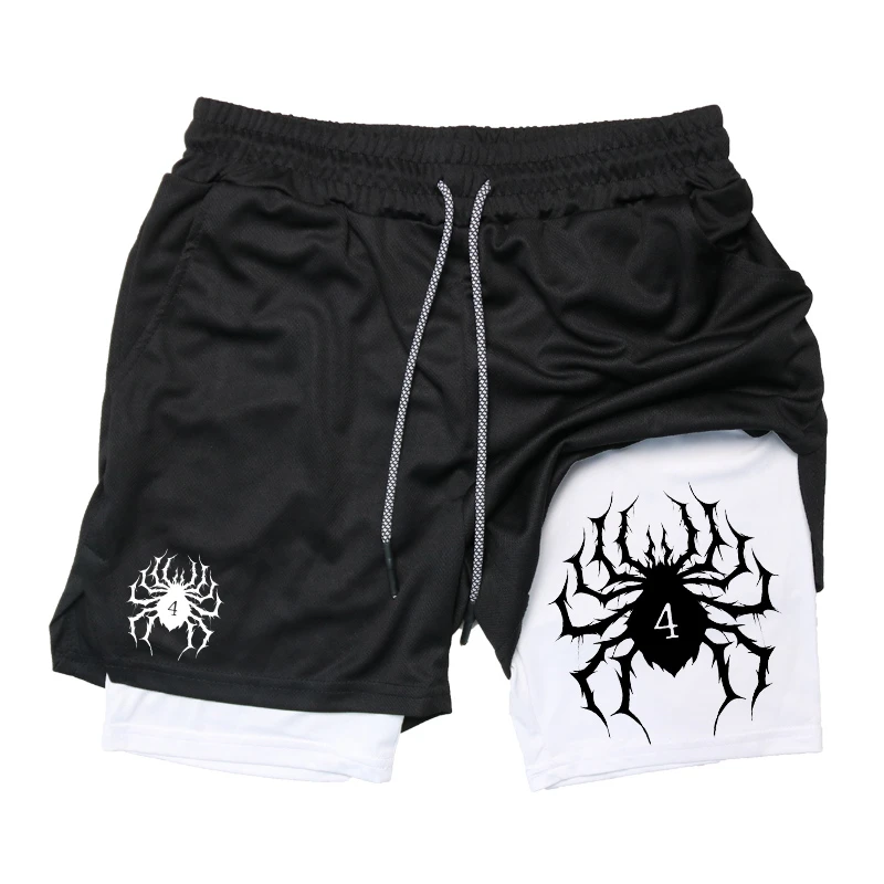 Spider Print 2 in 1 Performance Shorts for Men Gym Workout Running Shorts with Phone Pocket Towel Loop Sport Athletic Activewear