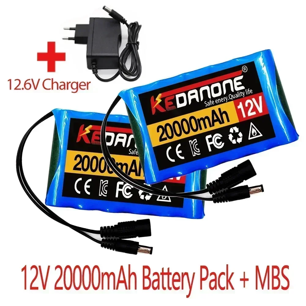 ใหม่ 12V 20000 mAh แบบพกพา Super แบตเตอรี่ลิเธียมไอออนแบบชาร์จไฟได้แบตเตอรี่ความจุ DC 20Ah กล้องวงจรปิด CAM Monitor + 12.6V Charger