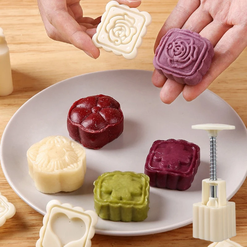 Mooncake Mold Mid-Autumn Festival Hand-Pressure Flower Moon Cake Mould DIY Hand Mooncake Pressure Fondant Decoration Tools