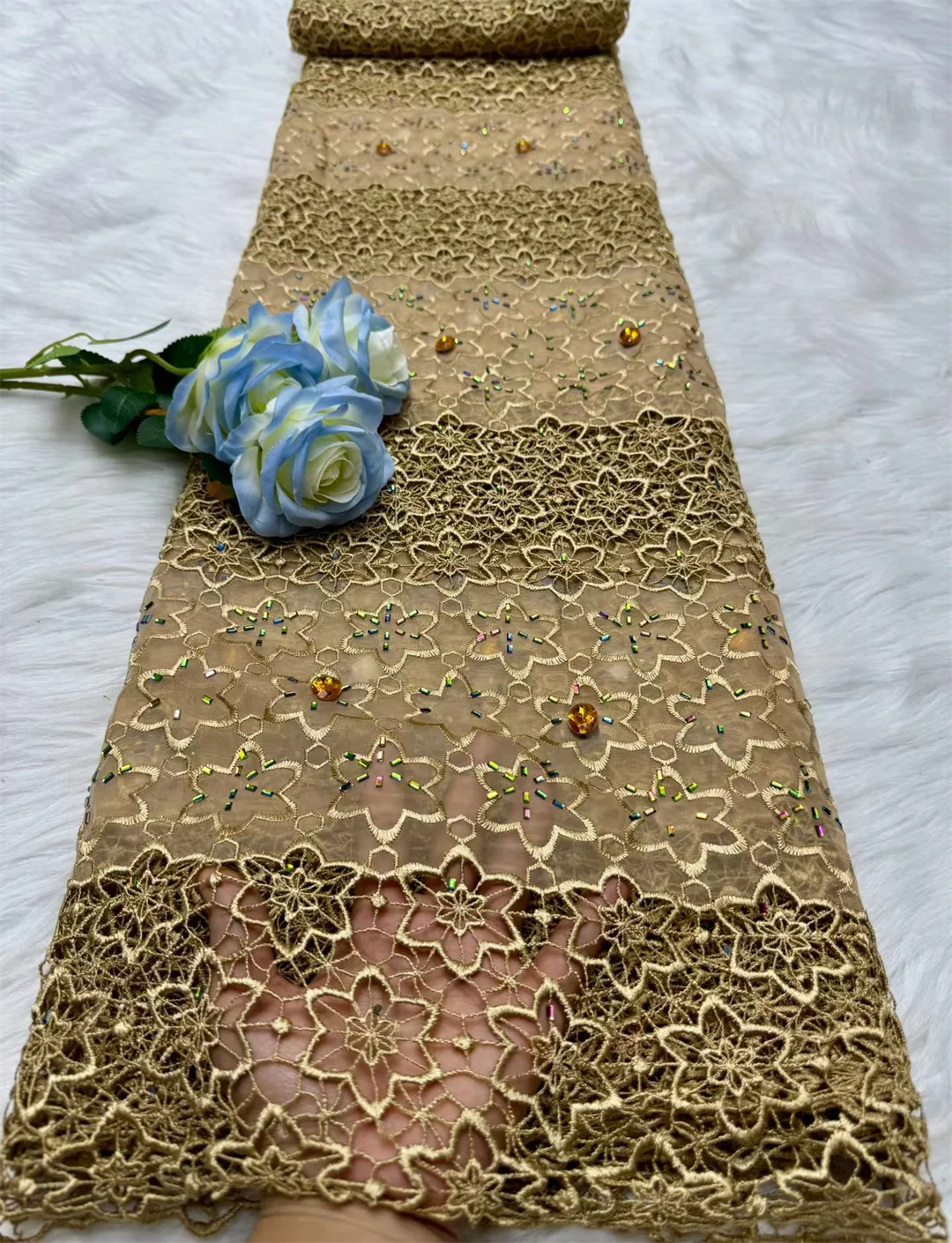 

African Cord Lace Fabric 2026 High Quality Water Soluble Nigerian French Guipure Cord Lace With Sequins For Wedding Dress