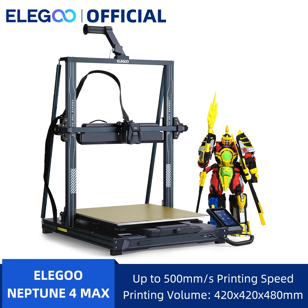 ELEGOO NEPTUNE 4 MAX FDM 3D Printer with Up to 500mm/s Printing Speed, Dual Gear Direct Extruder, Build Volume 420x420x480mm