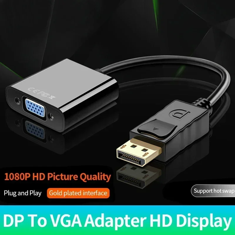 

YP DisplayPort Display Port DP To VGA Adapter Cable, Suitable for HDVD Laptop Projector DTV TV DP Male Head,Easy To Use