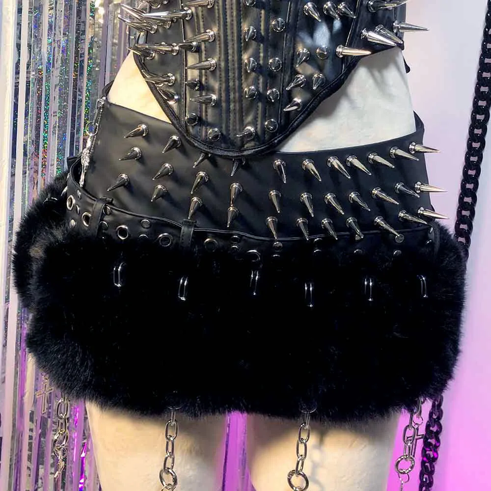 Gothic Skirts Punk Rock Hand Made Grunge Harajuku 90s Y2K Vegan Leather Goth DIY Teen Emo E-Girls Kawaii Club Wear Eco