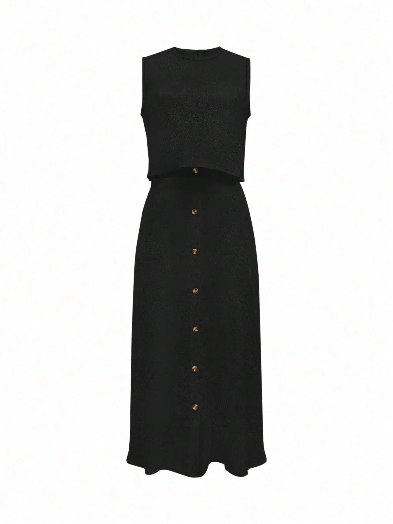 

Женский комплект из двух предметов: укороченный топ без рукавов и длинная юбка на пуговицах, черный