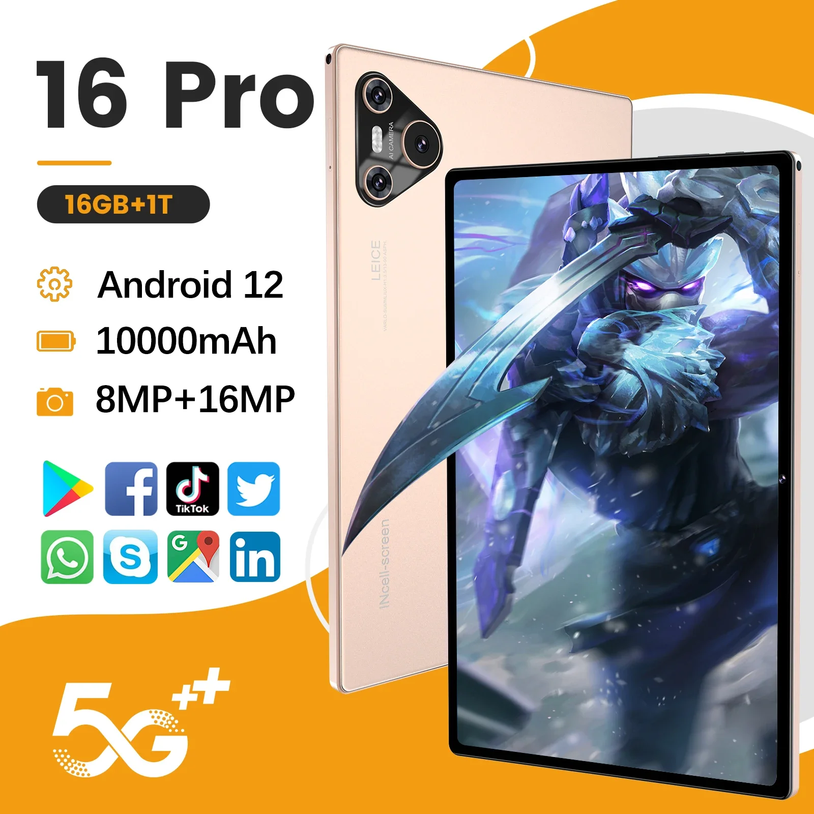 2025 New Global Version 10.1 Inch Android 12 Tablet Snapdragon 870 12000mAh 16GB+1TB 16 Pro GPS 5G WiFi Bluetooth Dual SIM Tab