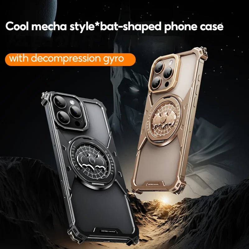 

Eary Bat Phone Case for iPhone 16 Pro Max with Magsafe 360°Rotation Kickstand Metal Frameless Military Grade Shockproof Cover