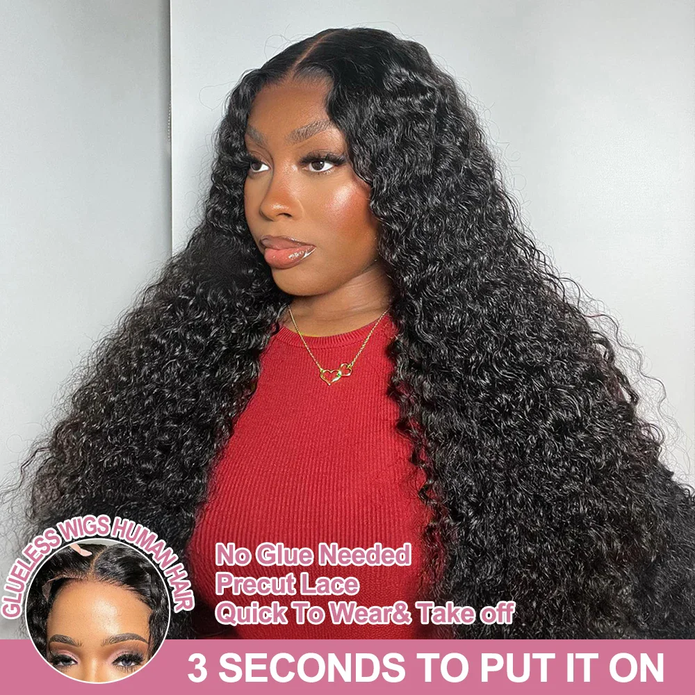 Glueless Ready to Wear Deep Wave Lace Clousure Wigs 100% Human Hair Pre Plucked 6x4 5x5 Curly 13x4 Transparent Lace Frontal Wigs