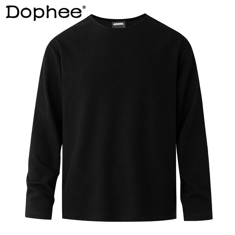 

Men's Round Neck Long-sleeve T-shirts Men's 2026 Spring New Loose Comfort Trendy Tops Breathable Stylish Simple Solid Color Tees