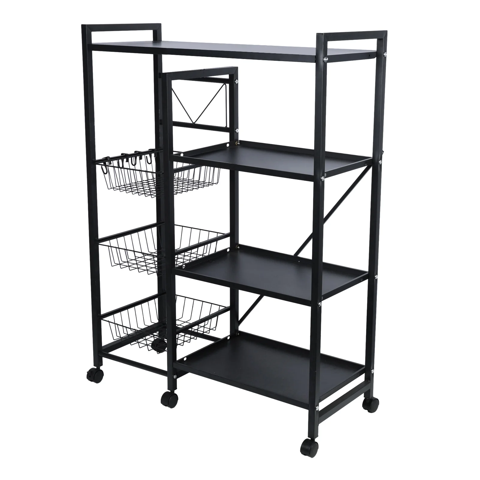 4 Tier Stackable Storage Basket with 360 Degree Wheels, Kitchen Baker Rack, Spice Rack Microwave Organizer Workstation