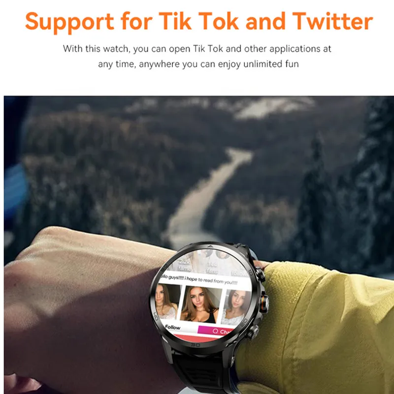 스마트 워치 남성용 4G SIM 카드, Whatsapp GPS 와이파이 회전 카메라, 900W 구글 플레이 스토어 앱 다운로드, 아몰레드 스크린 스마트워치 2024
