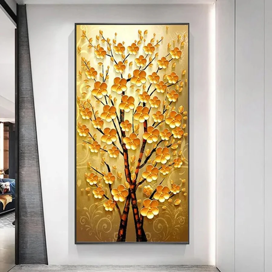 Golden Wealth Tree New Diamond Painting 5D Diy Full Mosaic Embroidery Abstract Landscape Rhinestone Picture Wall Decor AA4963