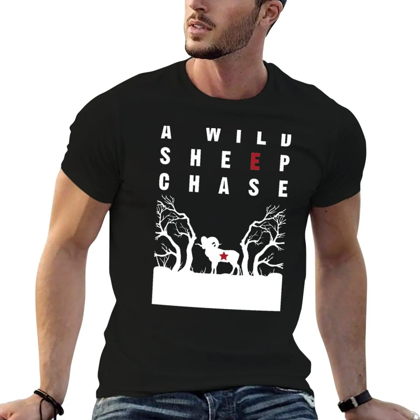 

oversize Sheep A shirts T-Shirt t anime Chase Wild cotton men t shirt 100%