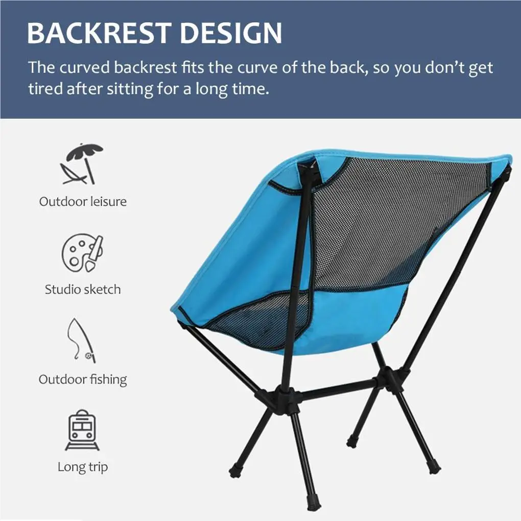 Portable Folding Chair Lightweight Fishing Chair 600D Oxford Cloth Seat Beach Chair for Outdoor Picnic Barbecue with Storage Bag