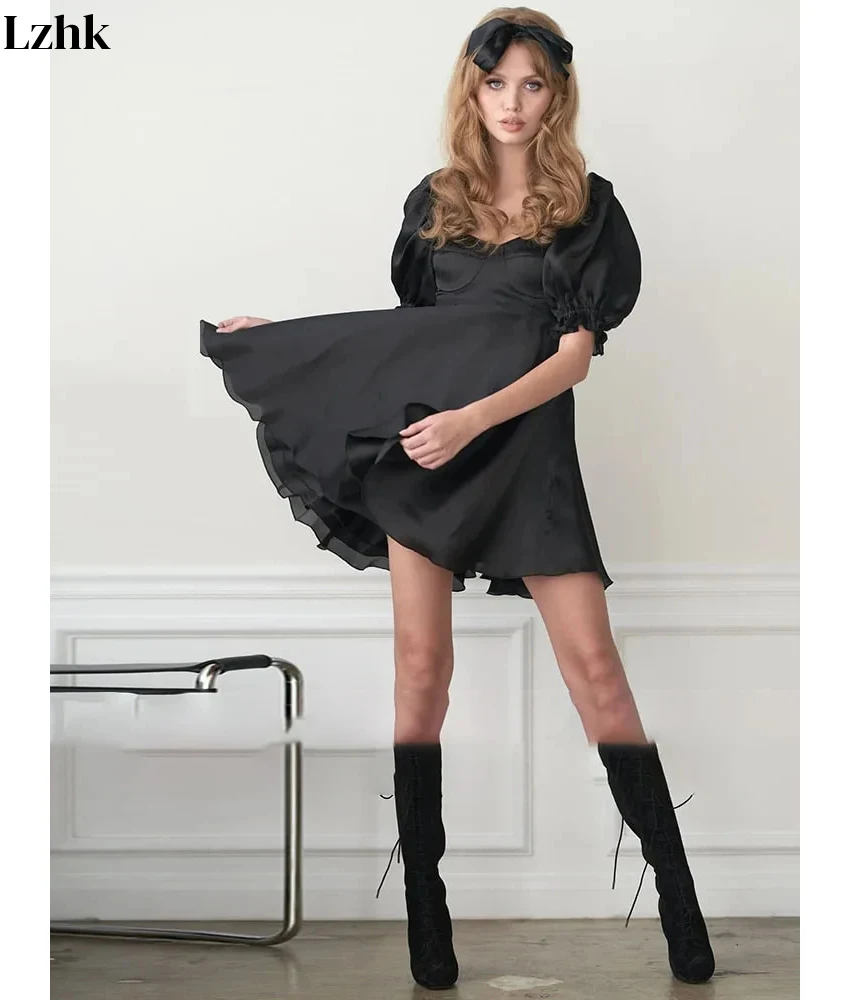 تخصيص مثير الساتان ألف خط مساء اللباس أزياء الحبيب قصيرة الأكمام مخصص فساتين المناسبات حجم مخصص