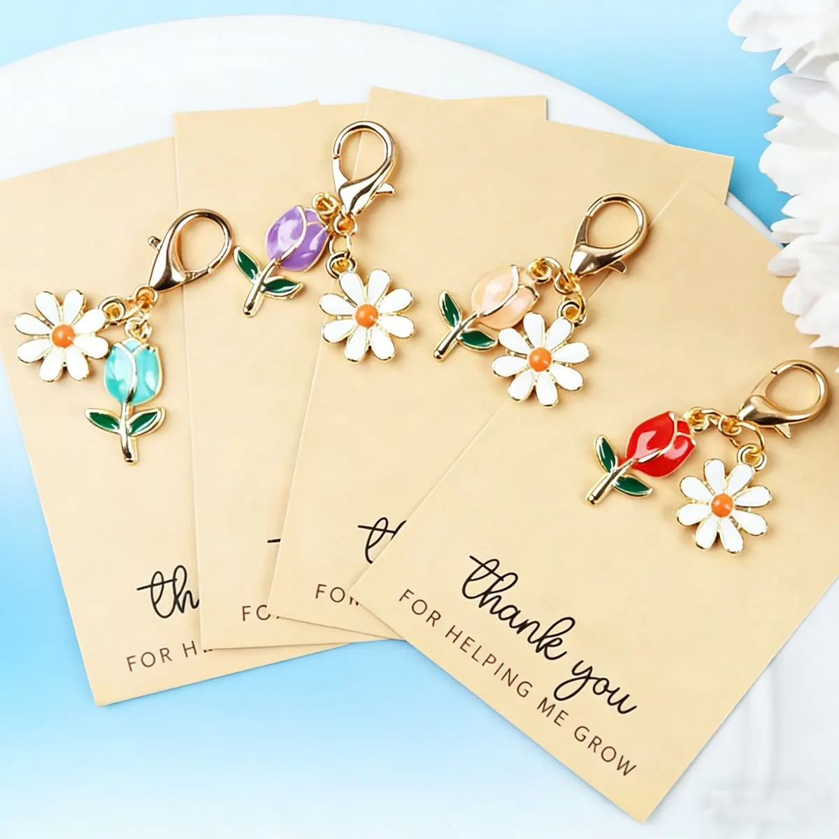 4 Sets Thank You Cards with Keychains