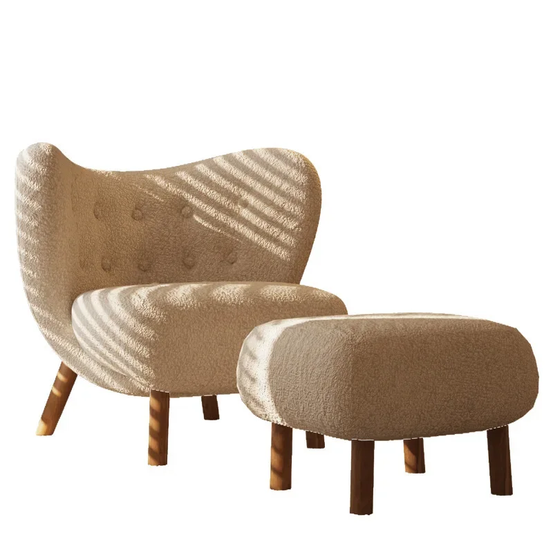 

French Cream Medieval Sofa Chair Lamb Fleece Leisure Chair Vintage Home Goat Single Chair