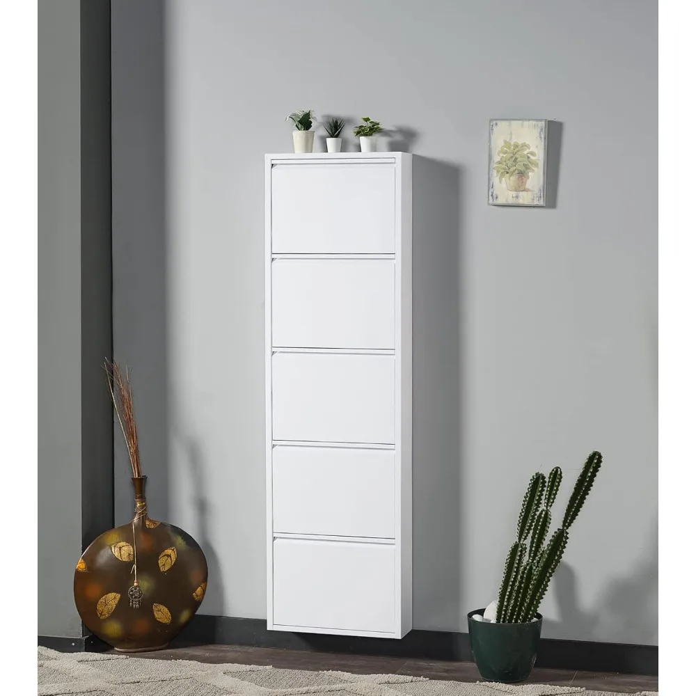 خزانة أحذية ذات درج قابل للطي، منظم تخزين، رف أحذية قائم بذاته، بدون تجميع مثبت على الحائط (رمادي، 5 أدراج) #4