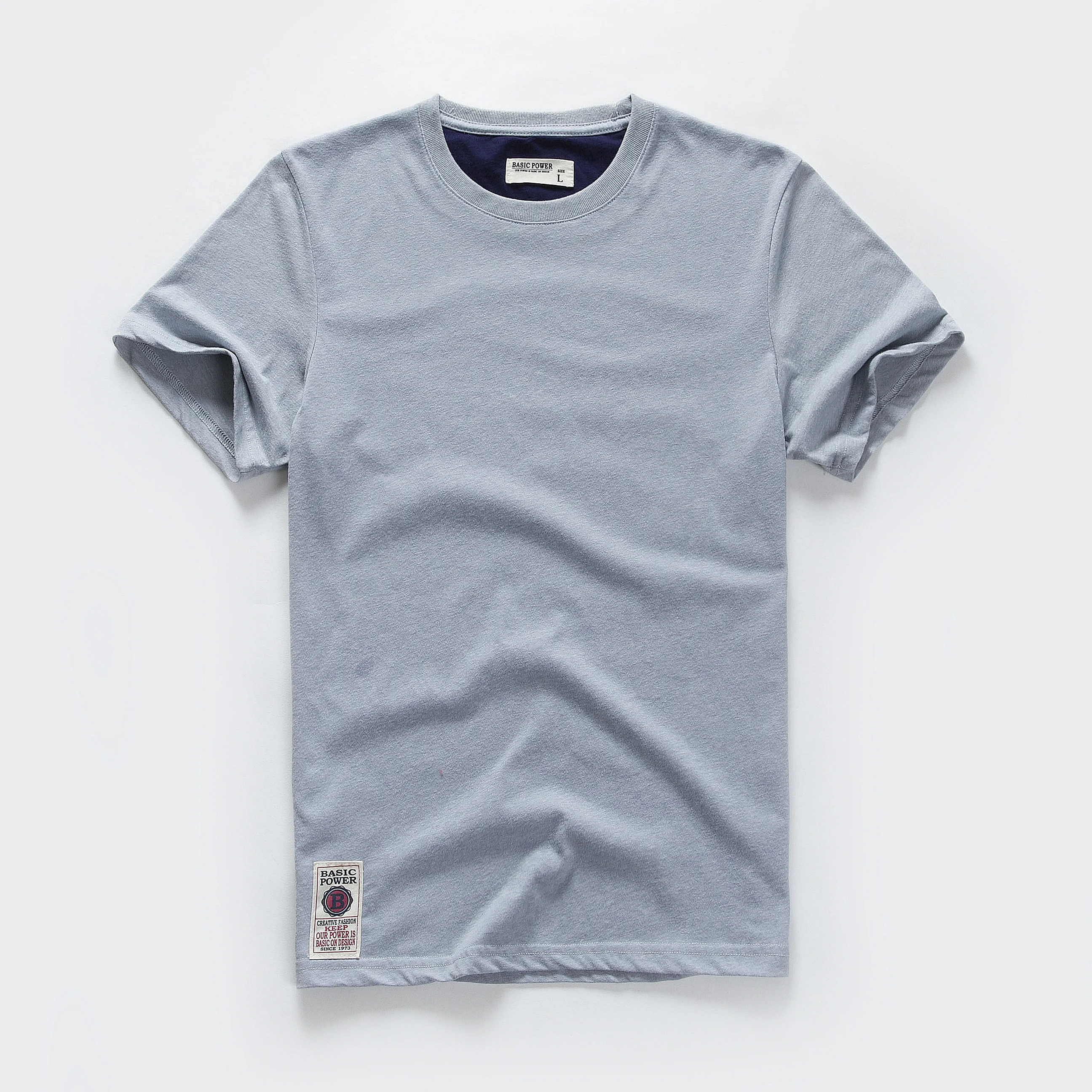 New Solid T-Shirt Mens Short Sleeve T-shirt Cotton Multi Pure Color Fancy Yarns Washing Tee Shirt for male V7S1T001