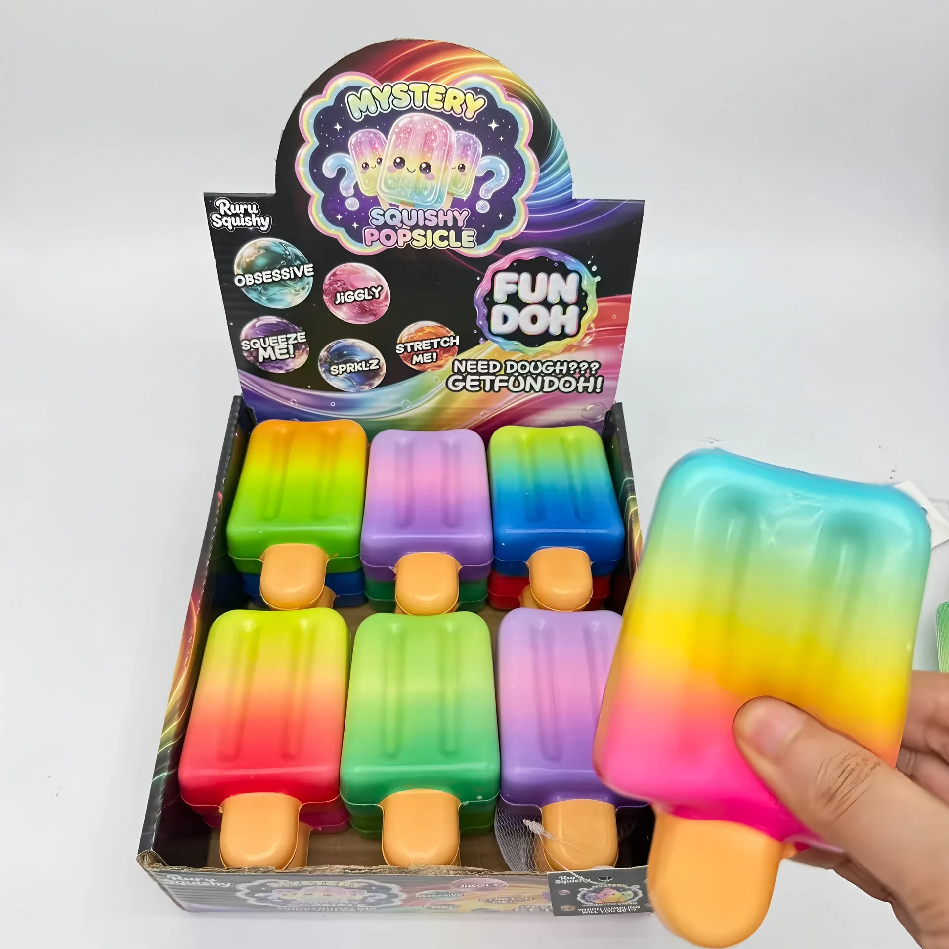 Rainbow Gradient Ice Cream Bar Squishy Fidget Toy Soft Gel Squeeze Stress Reliever Anti Anxiety Desktop Decor Vent Gift
