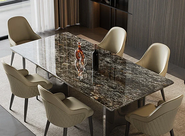 

Platinum diamond luxury stone dining table marble light luxury high sense rectangular European style