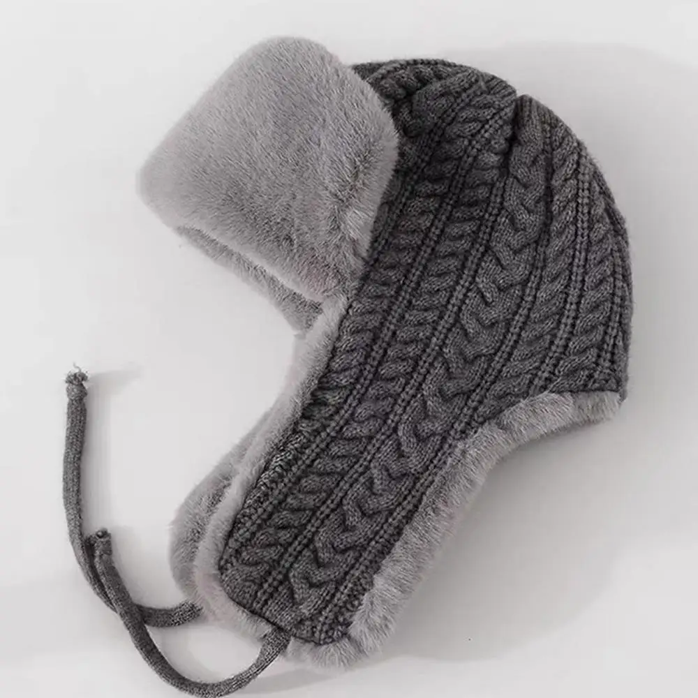 Y2k gorro trapper neve esqui chapéu de pelúcia malha engrossado lei feng chapéu calor estendido proteção de orelha chapéu tie-fixado capuz boné