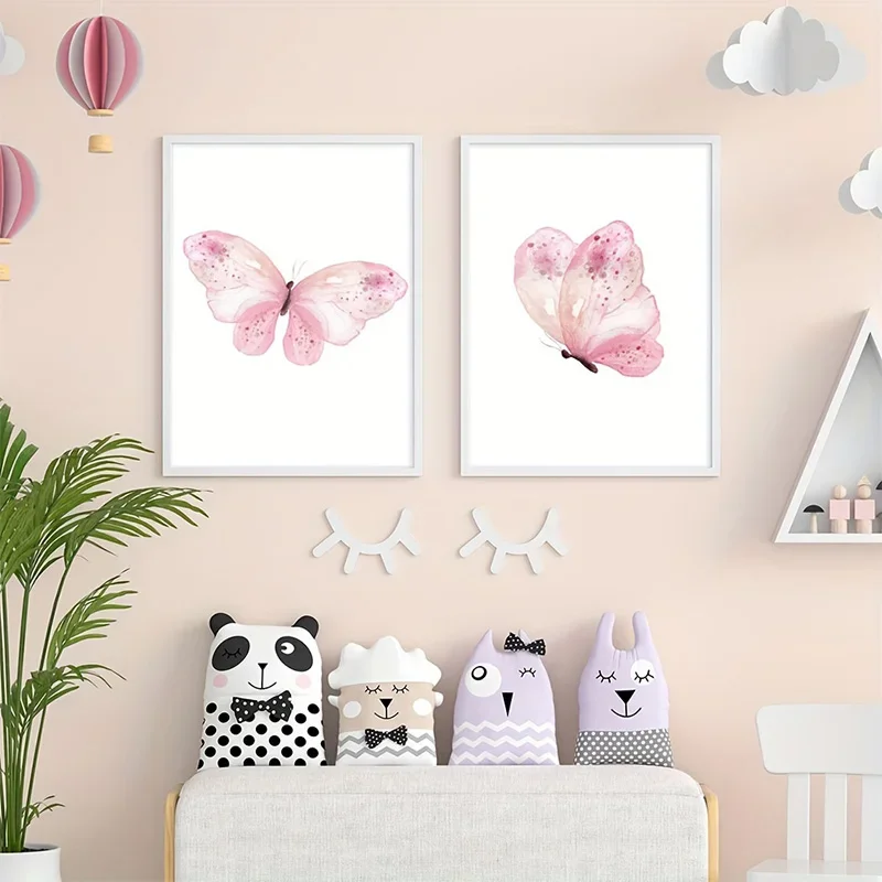 Baby Custom Name Butterfly Posters Personalized Pink Girls Room Decorative Canvas painting Nuesery Kids Bedroom Wall Art Decor
