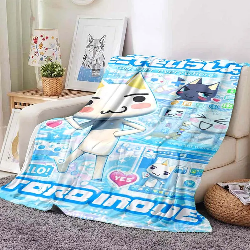 Toro Inoue Anime Cute Cat Print Flannel Blanket Cozy Warm Throw Sofa Bedroom Birthday Present Indoor Home Lounge Decor