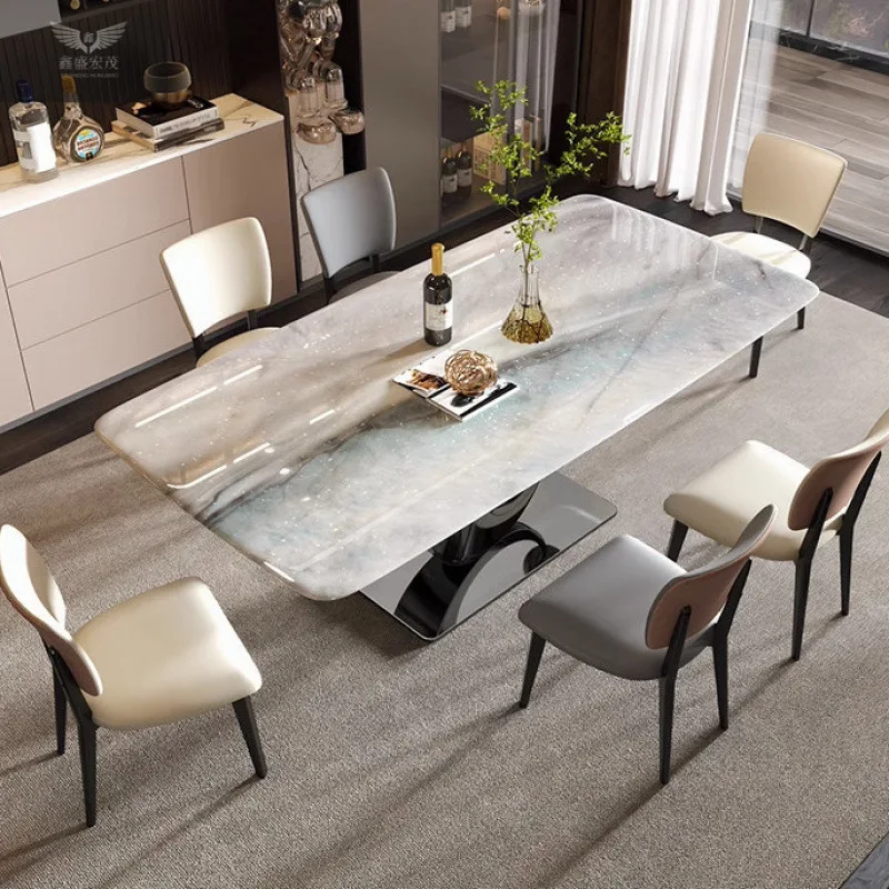 Italian light luxury natural luxury stone super  marble dining villa rectangular table colored crystal
