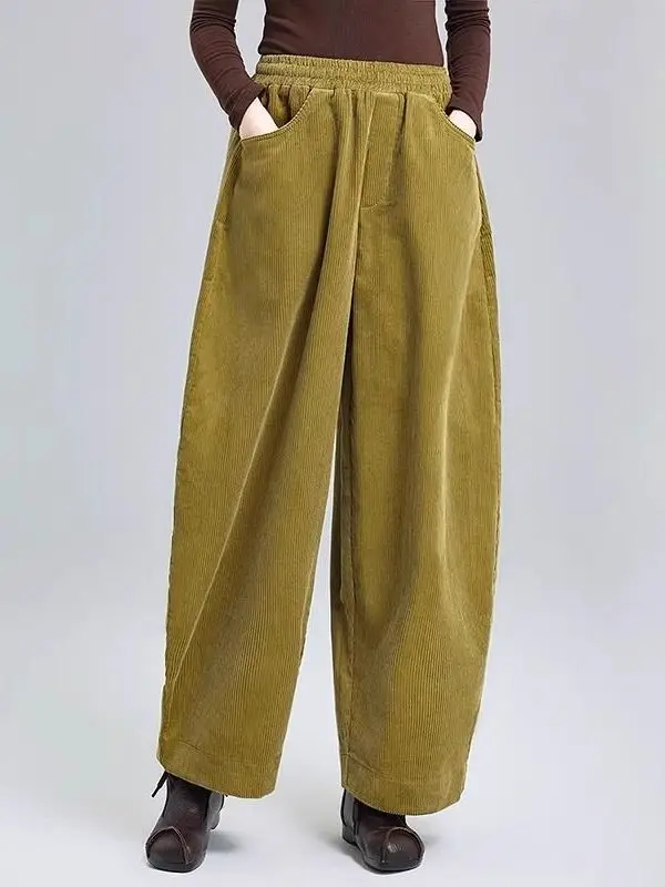 

Women's Corduroy Lantern Pants High Waist Loose Casual Spring Autumn Banana Pants Harajuku Style Artistic Pure Color