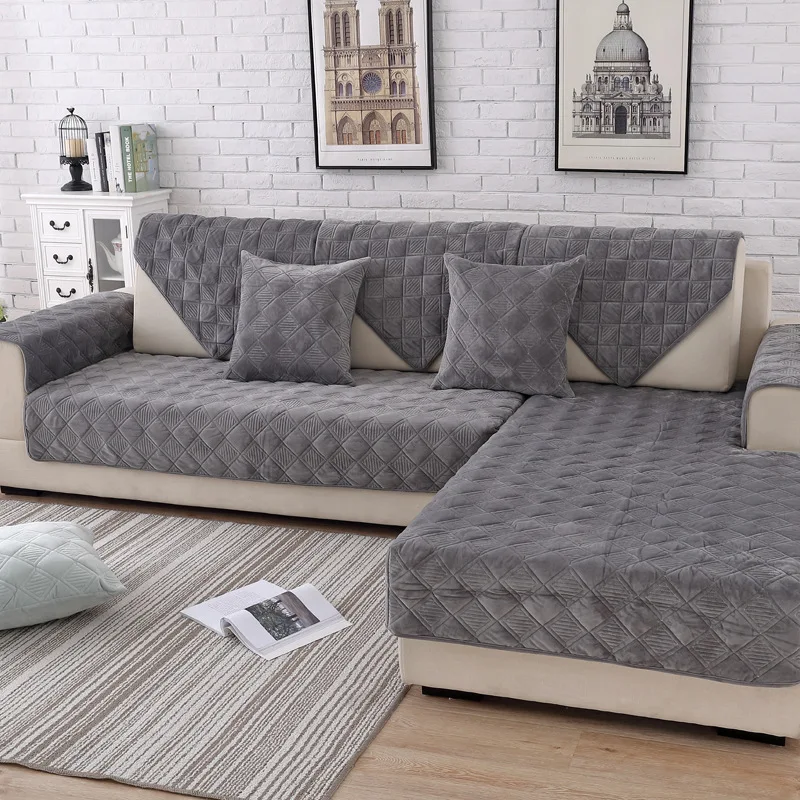 Velvet Plush Sofa Cushion Autumn And Winter Thickening Non-Slip Modern Cushion Living Room Sofa Cover Home Dust-Proof Warm Cover