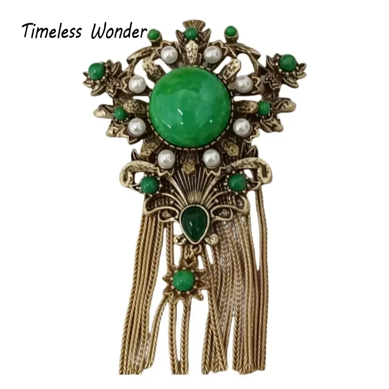 Timeless Wonder Retro Geo Glass Tassel Brooch Pins for Women Designer Jewelry Runway Top Classy Gift Rare Broches Vintage 5252