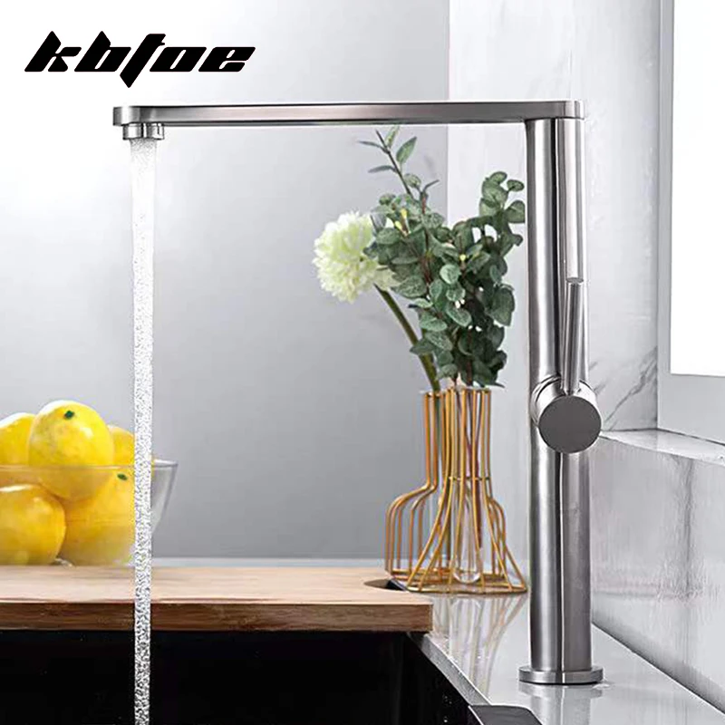 Modern Kitchen Faucet 360 Rotation Hot and Cold Water Sink Mixer Wash Tap Deck Mounted Stainless Steel Vegetable Basin Crane